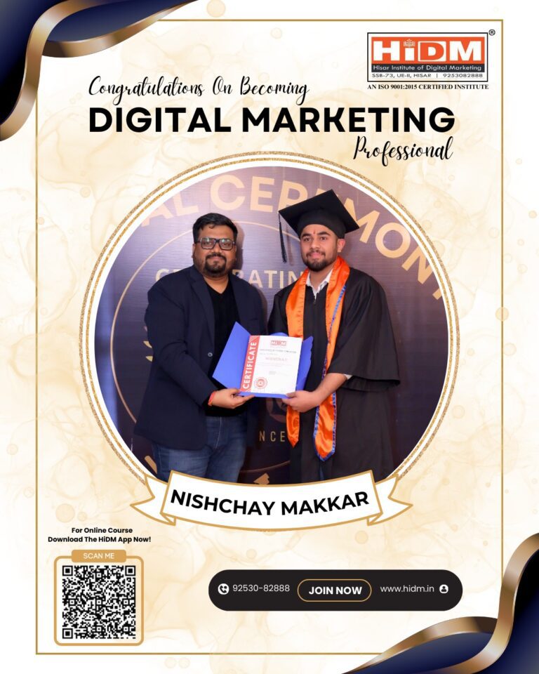 In this image, Nishcay Makkar, wearing a cap and apron, is getting a course completion certificate from our mentor, Er. Manmohan Singla.