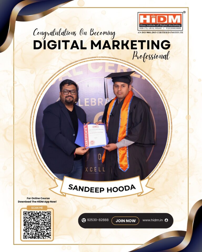 In this image, Sandeep Hooda, wearing a cap and apron, is getting a course completion certificate from our mentor, Er. Manmohan Singla.