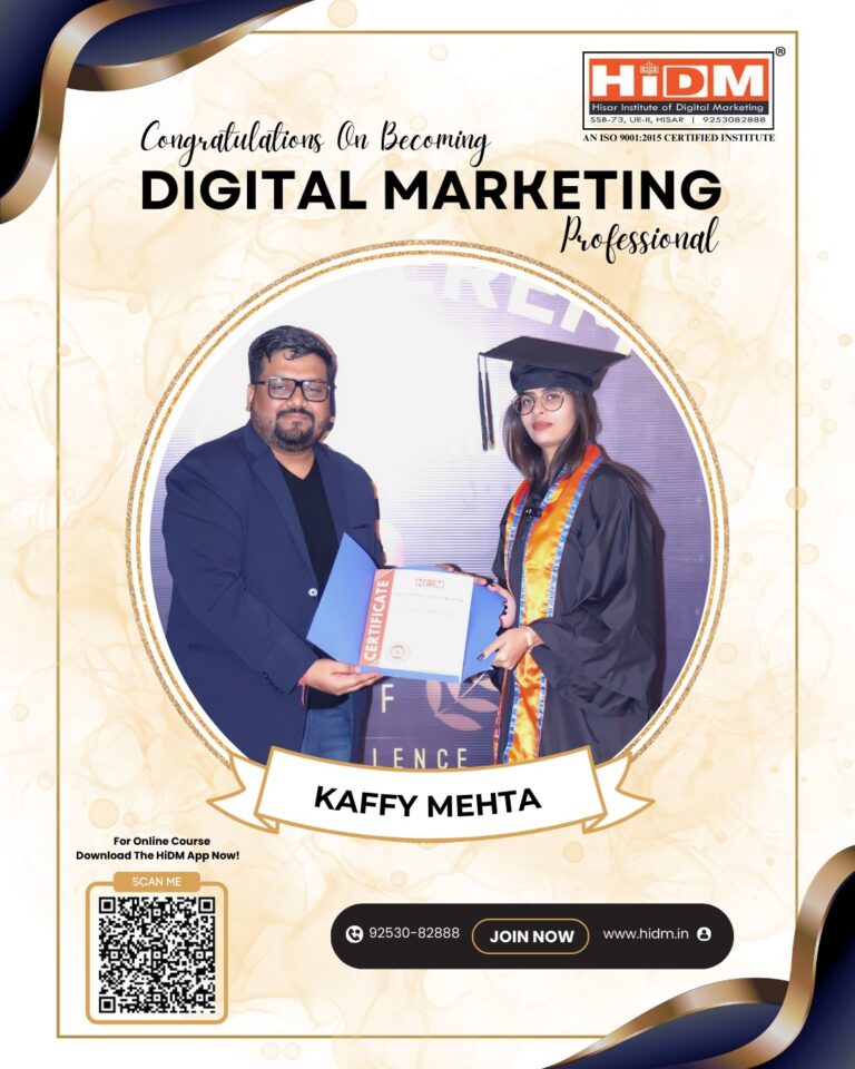 In this image, Kaffy Mehta, wearing a cap and apron, is getting a course completion certificate from our mentor, Er. Manmohan Singla.