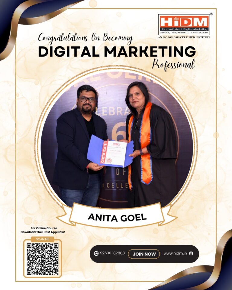 In this image, Anita Goel, wearing a cap and apron, is getting a course completion certificate from our mentor, Er. Manmohan Singla.