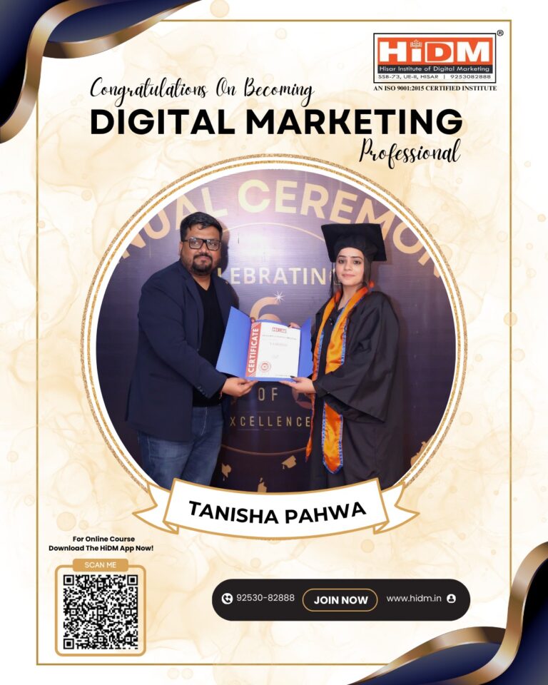 In this image, Tanisha Pahwa, wearing a cap and apron, is getting a course completion certificate from our mentor, Er. Manmohan Singla.