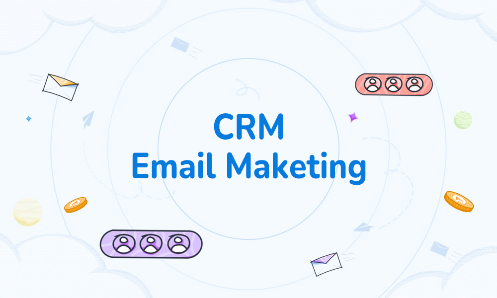 Illustrative image representing CRM and Email Marketing, showing envelopes, user icons, and digital communication elements—highlighting CRM strategies and email campaigns taught at HiDM (Hisar Institute of Digital Marketing).