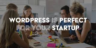 "Group of people working together at a desk with the text 'WordPress is perfect for your startup,' promoting WooCommerce for startups and small businesses."