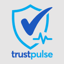 TrustPulse logo with a blue shield, check mark, and heartbeat line.