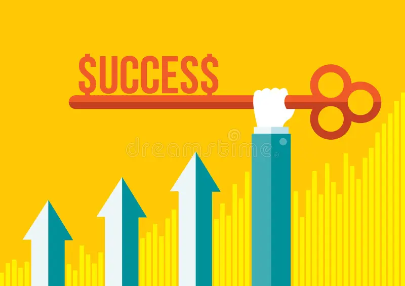 Illustration of a hand holding a large key labeled “$UCCESS” above upward-pointing arrows and bar graphs, representing the HiDM digital marketing mistake of expecting instant results.