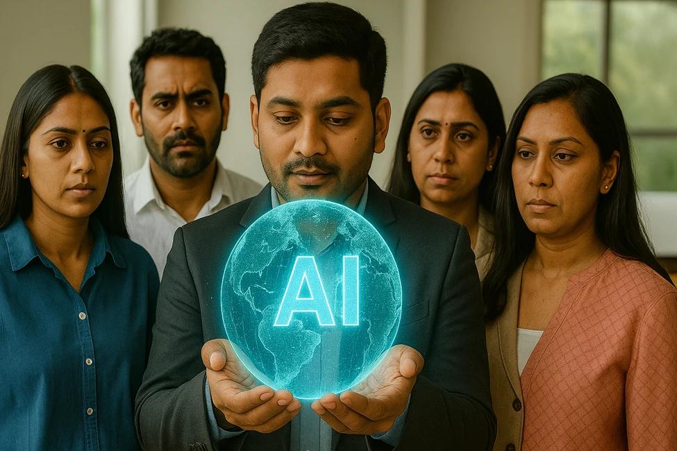 Digital marketing professionals collaborating with AI tools to create future-ready marketing strategies.