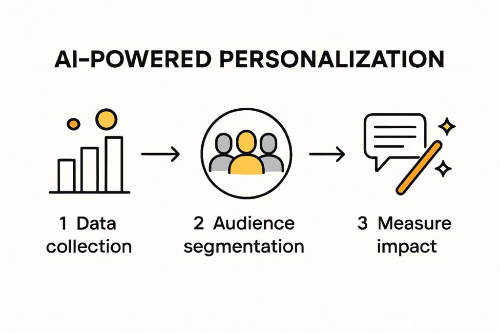 AI-driven personalized marketing experience displaying customized product recommendations and tailored customer interactions.