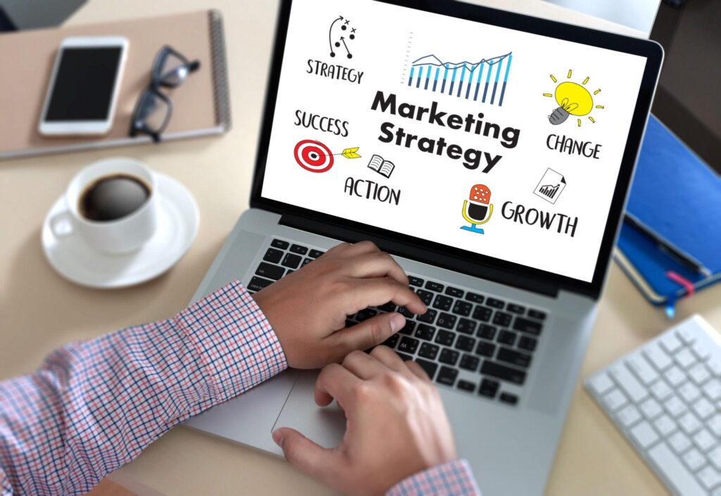 Digital marketer planning daily SEO, social media, and advertising tasks.