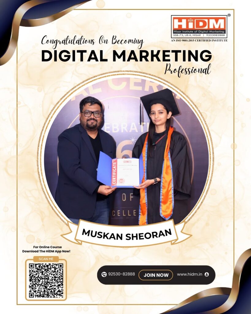 A congratulations graphic for Nancy Gupta featuring a photo of her receiving a graduation certificate from an instructor.