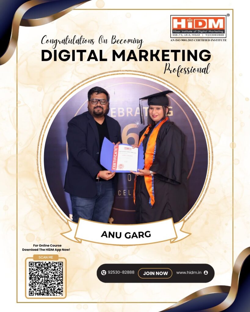 A congratulations graphic for Nancy Gupta featuring a photo of her receiving a graduation certificate from an instructor