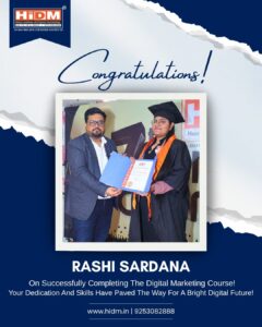 Successful student receiving a digital marketing certification from the course trainer.