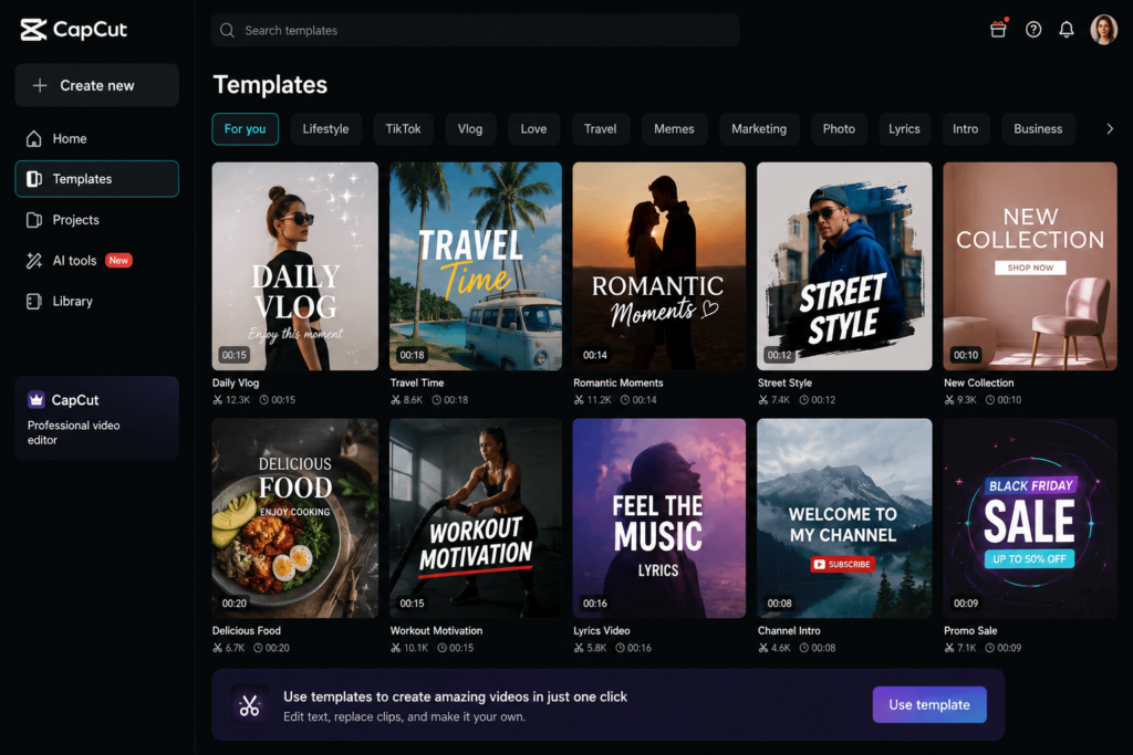 CapCut templates for creating social media videos