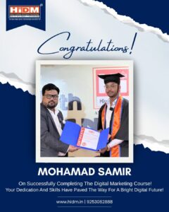 Trainer recognizing a student's achievement with a digital marketing course certificate.