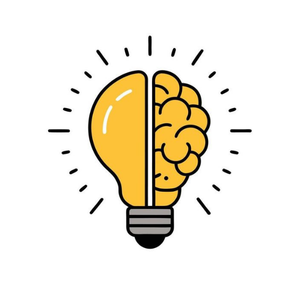 An illustration of a glowing yellow lightbulb split vertically down the middle, with a lightbulb half on the left and a human brain half on the right.
