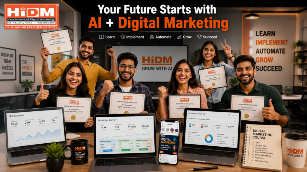 Students starting career after completing AI Integrated Digital Marketing Course at HiDM