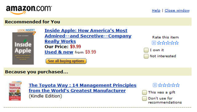 Classic Amazon dot com interface showing recommended for you books section