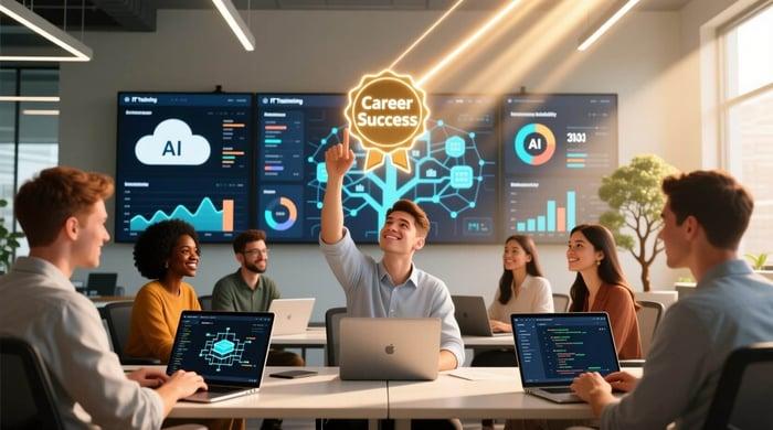 Students celebrating successful completion of AI-powered digital marketing training and preparing for career opportunities.