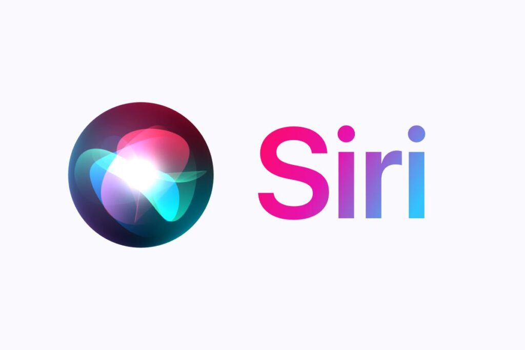 Official Apple Siri logo with colorful glowing orb icon and text for AI voice assistant