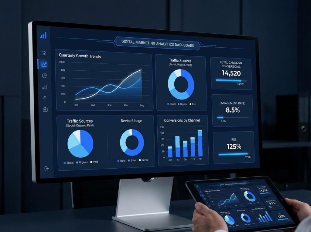 Digital marketing analyst tracking campaign KPIs and conversion data