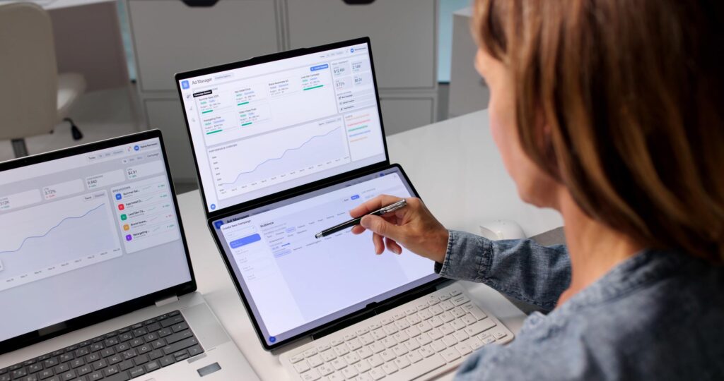 Professional managing digital advertising campaigns.