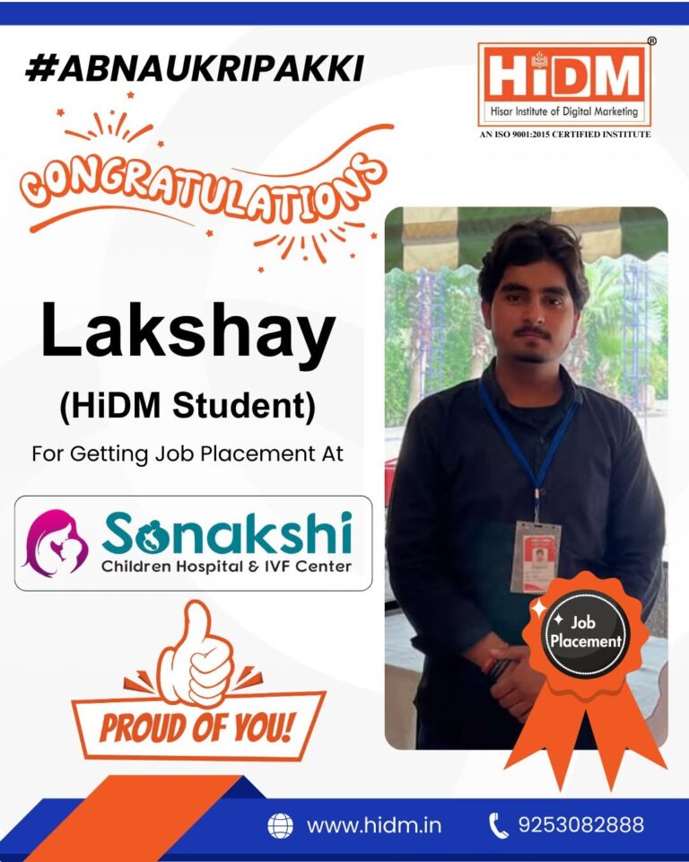 HiDM student Lakshay placement creative for Sonakshi Children Hospital & IVF Center.
