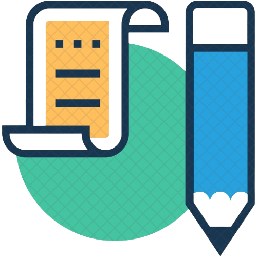 Written document page aur blue pencil ka colorful vector icon